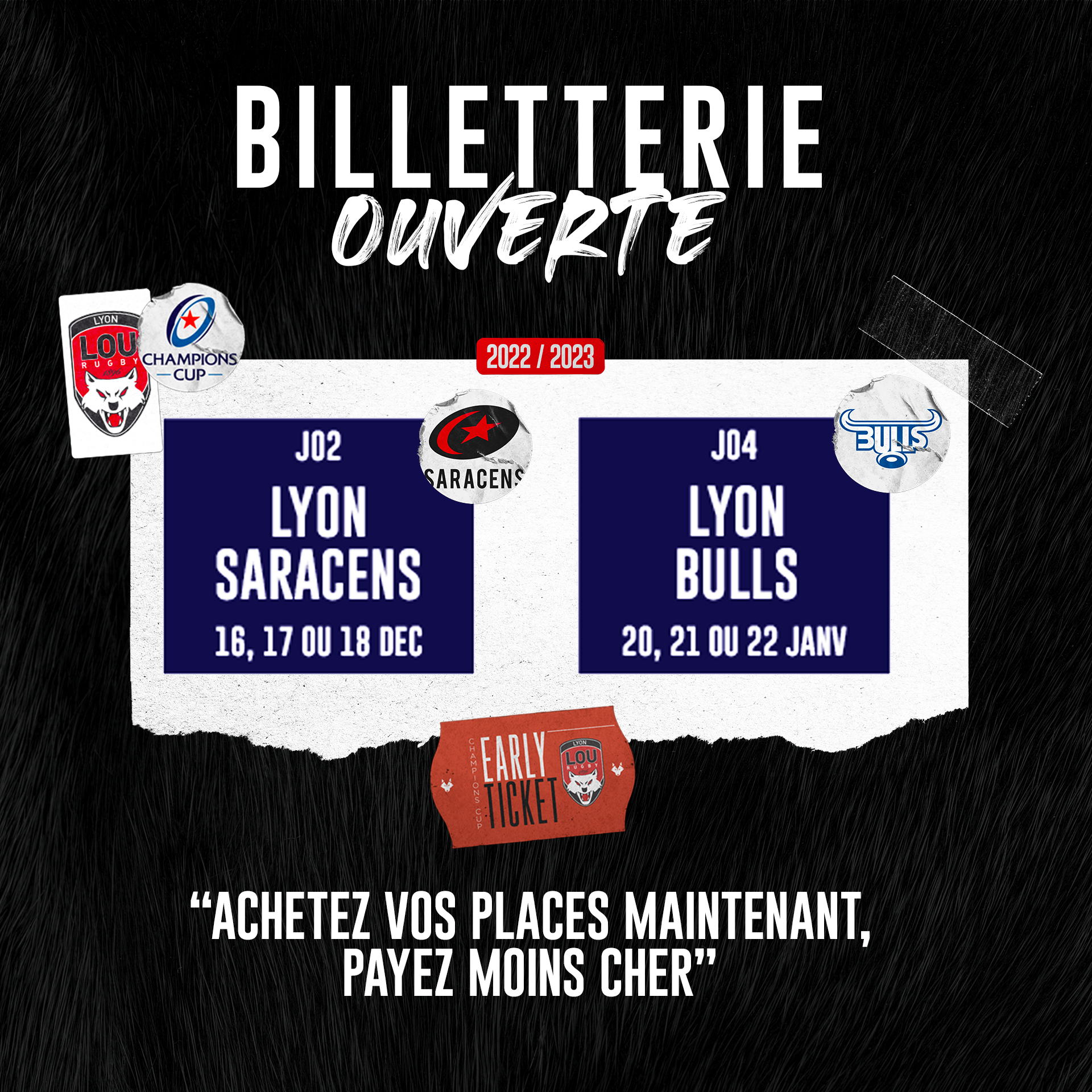 La billetterie pour la Champions Cup est ouverte ! LOU Rugby